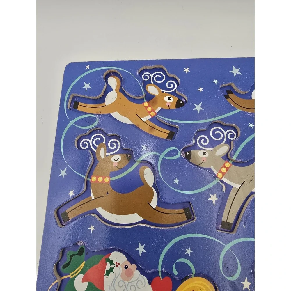2 Melissa & Doug Chunky Puzzle Christmas Tree Santa Reindeer Preschool Wooden